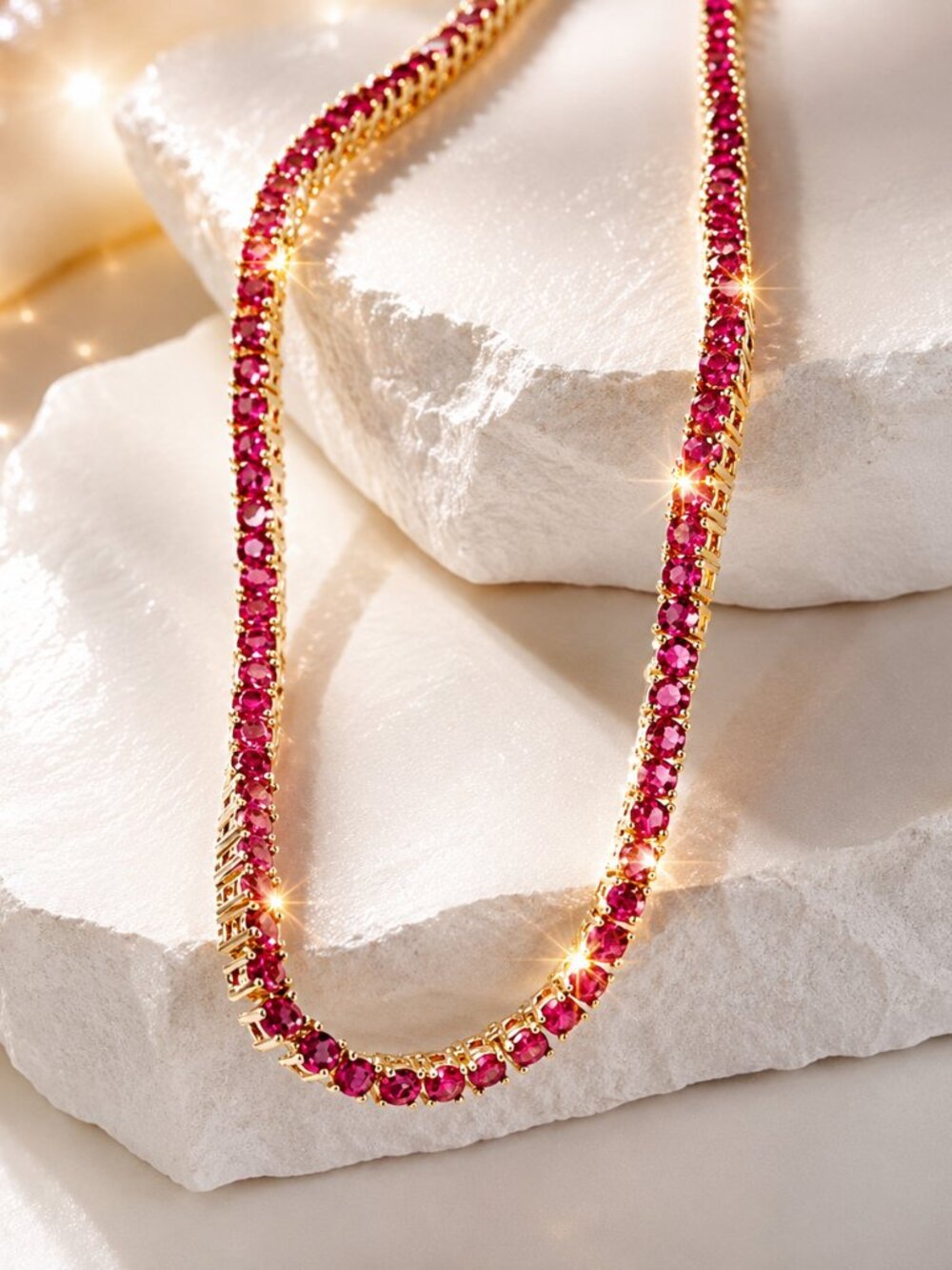 Gorgeous Ruby Fuschia Pink Diamondette (CZ) Tennis Necklace